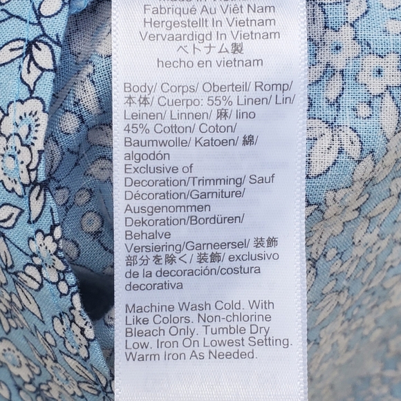 J.Crew Factory Linen-Blend Puffy-Sleeve Button-Down Blue Floral Blouse Size XL - Picture 7 of 7